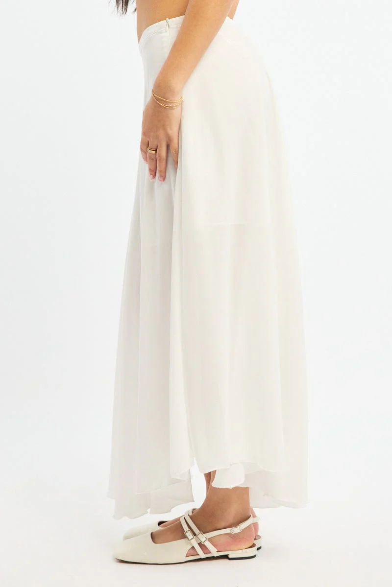 White Maxi Skirt Flowy High Waisted Poly Chiffon - Image 4