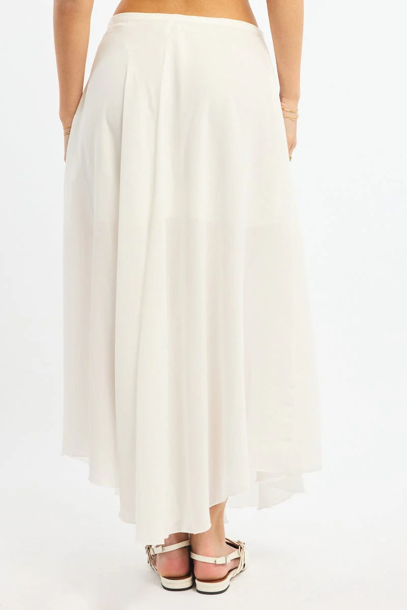 White Maxi Skirt Flowy High Waisted Poly Chiffon - Image 5