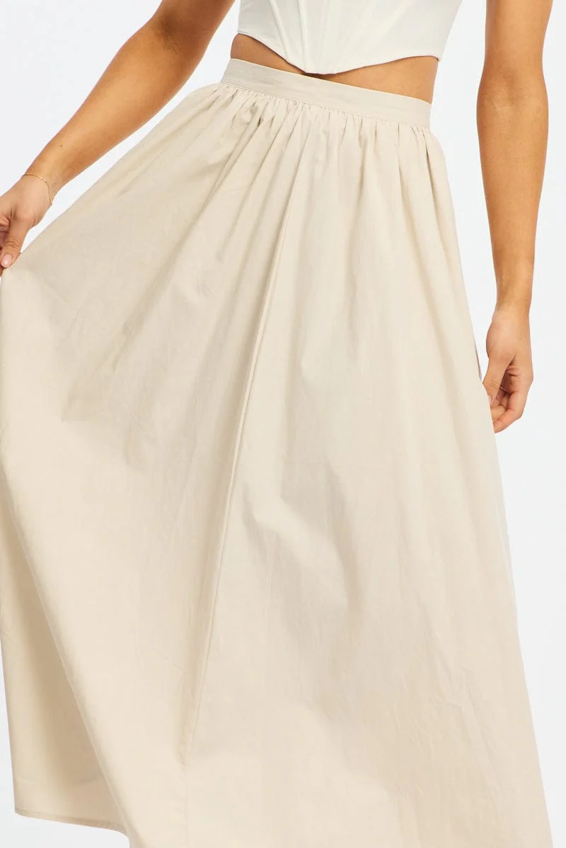 White Maxi Skirt High Rise A-line Volume Cotton - Image 5