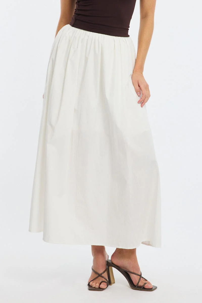 White Maxi Skirt High Rise A-line Volume Cotton - Image 2