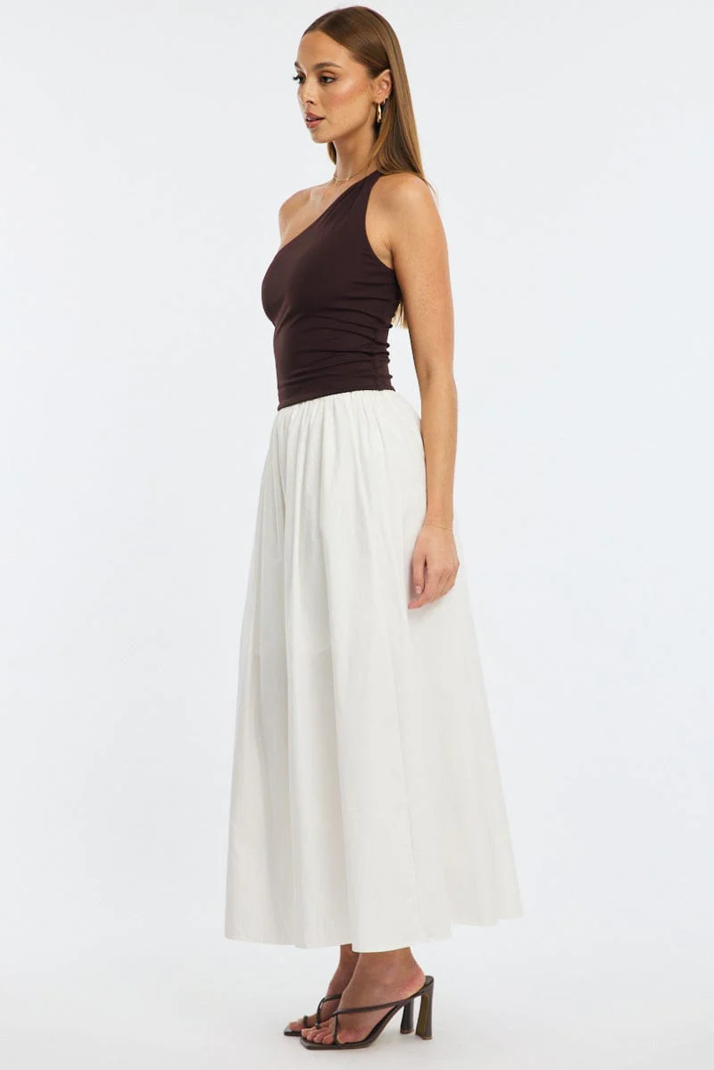 White Maxi Skirt High Rise A-line Volume Cotton - Image 4