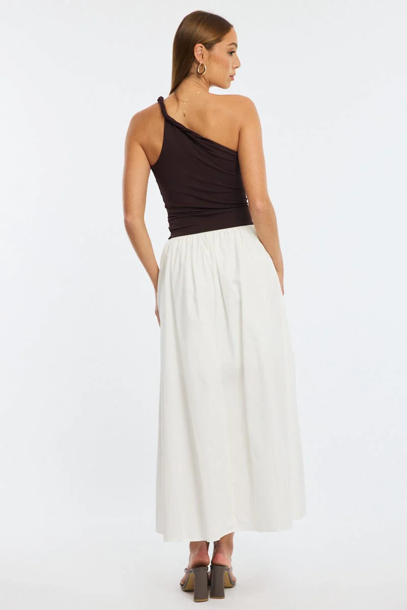 White Maxi Skirt High Rise A-line Volume Cotton - Image 5