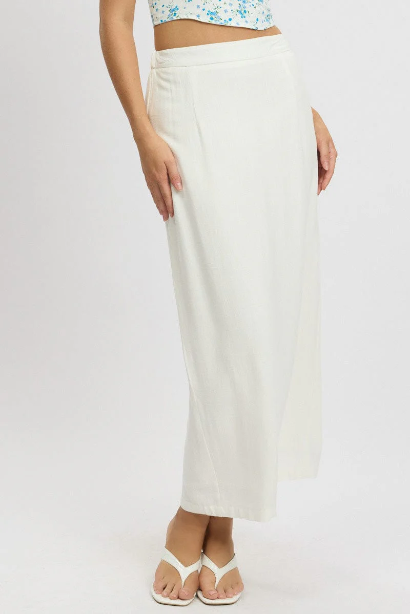 White Maxi Skirt High Rise Linen Blend Pencil - Image 3