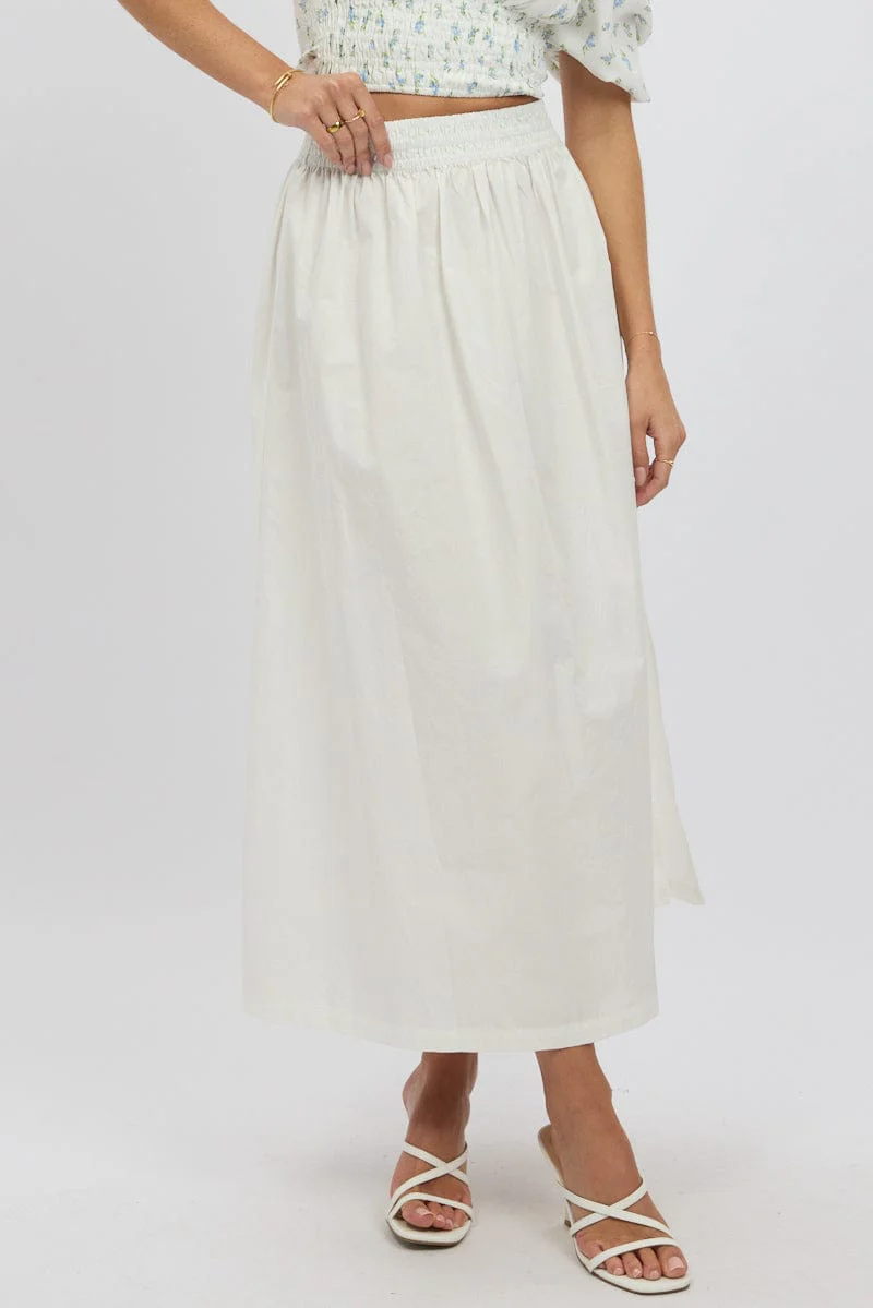 White Maxi Skirt Shirred Waist Relaxed Fit - Image 3