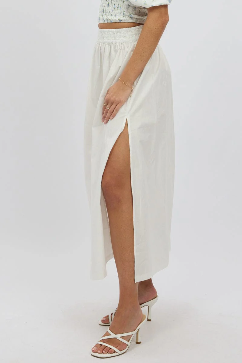 White Maxi Skirt Shirred Waist Relaxed Fit - Image 5
