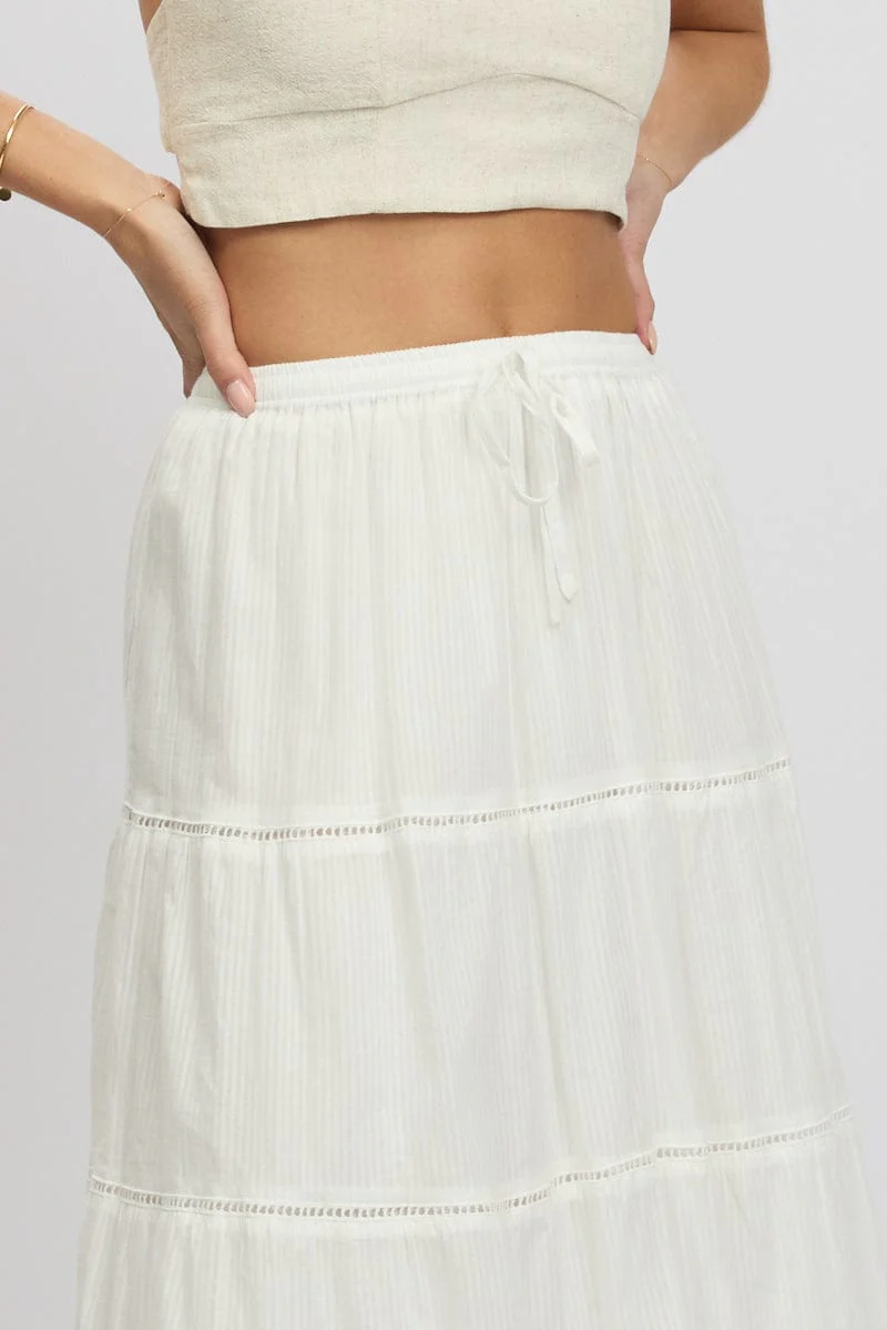 White Maxi Skirt Tiered High Rise Lace Trim - Image 6