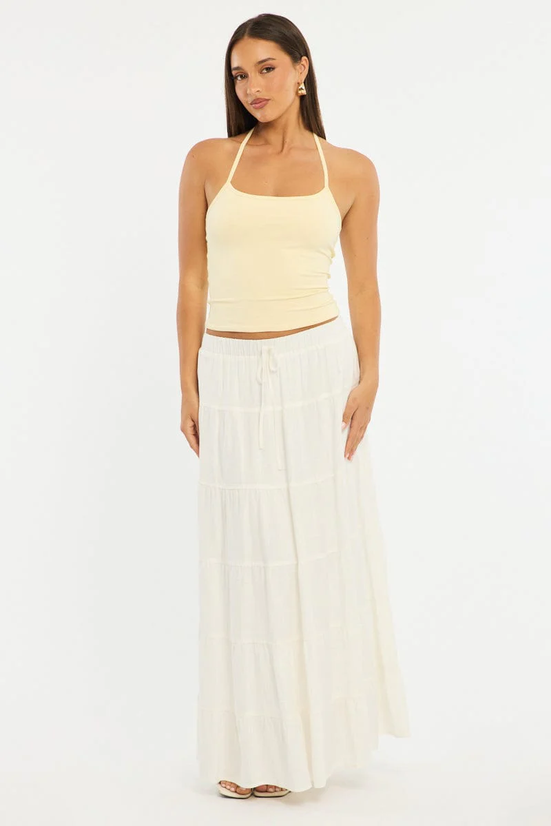 White Maxi Skirt Tiered High Rise Linen Blend - Image 3