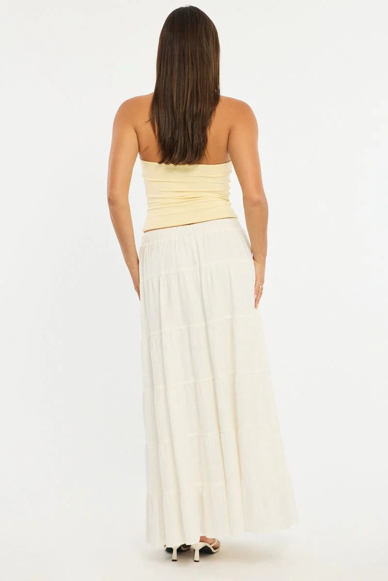 White Maxi Skirt Tiered High Rise Linen Blend - Image 5