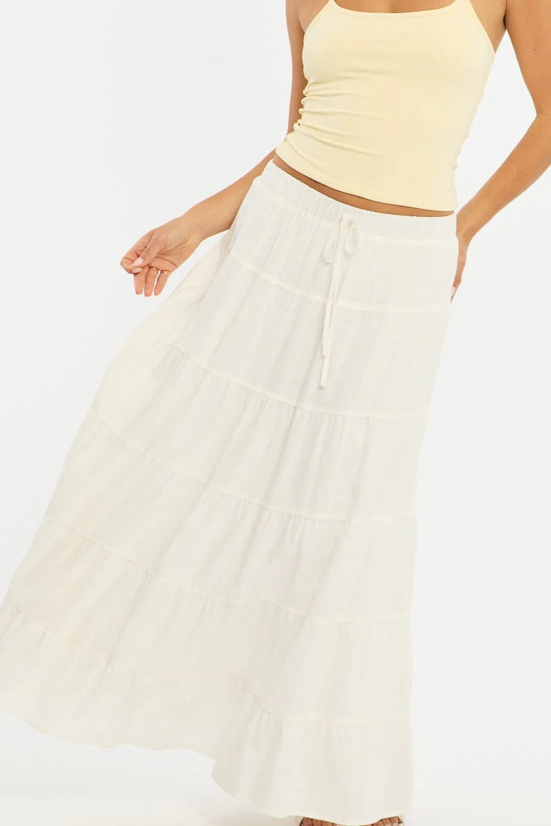 White Maxi Skirt Tiered High Rise Linen Blend - Image 6
