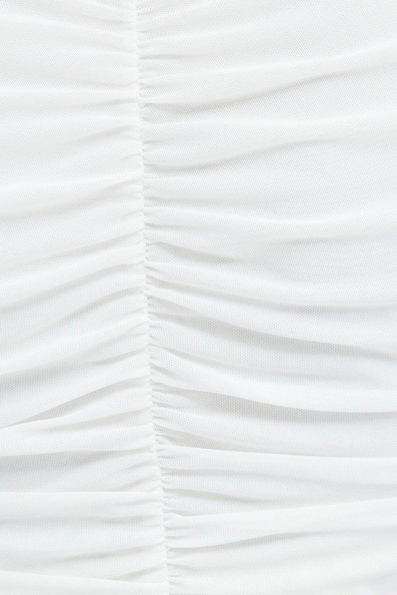 White Mesh Top Long Sleeve Ruched Hook And Eye - Image 6