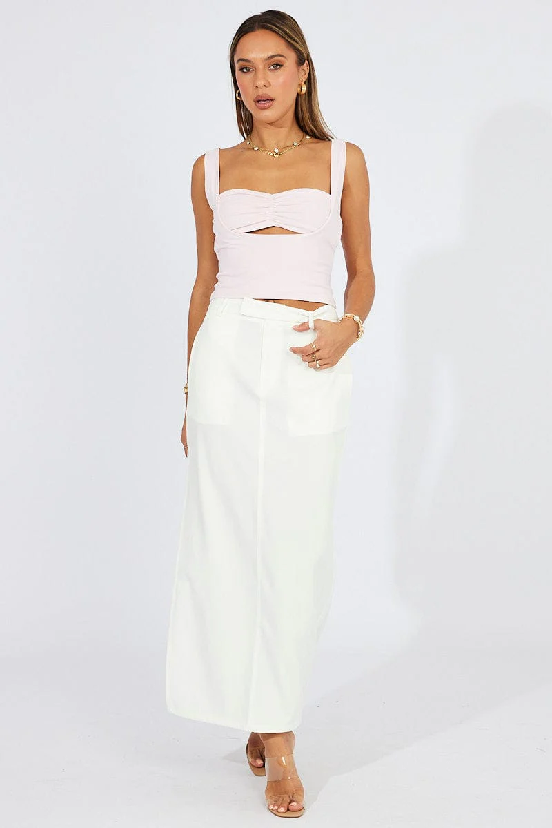White Mid Skirt Side Split High Rise - Image 2