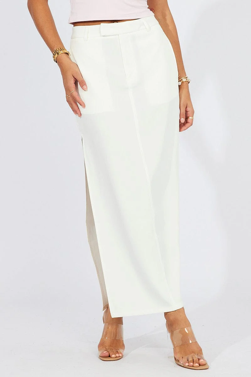 White Mid Skirt Side Split High Rise - Image 3
