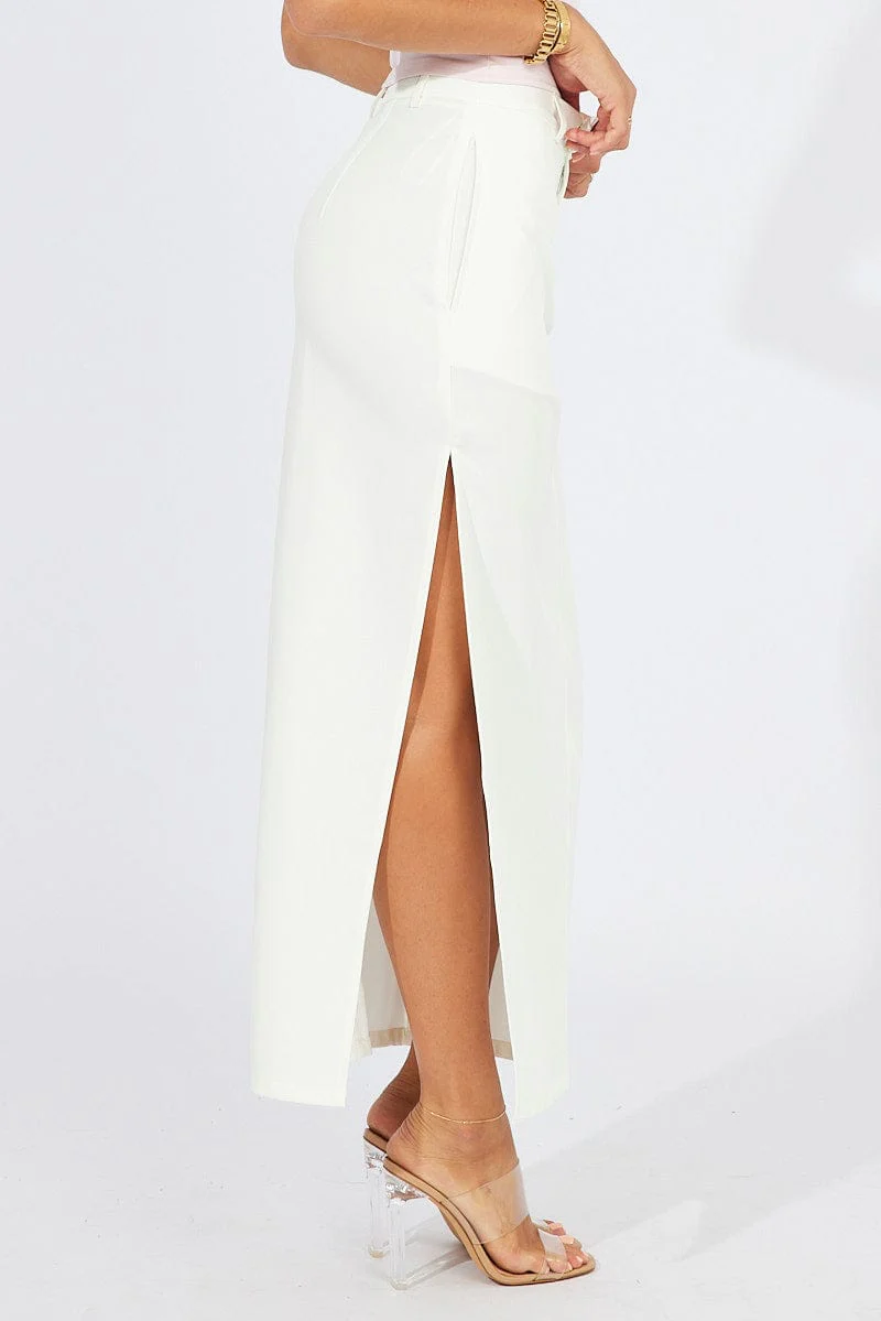 White Mid Skirt Side Split High Rise - Image 4