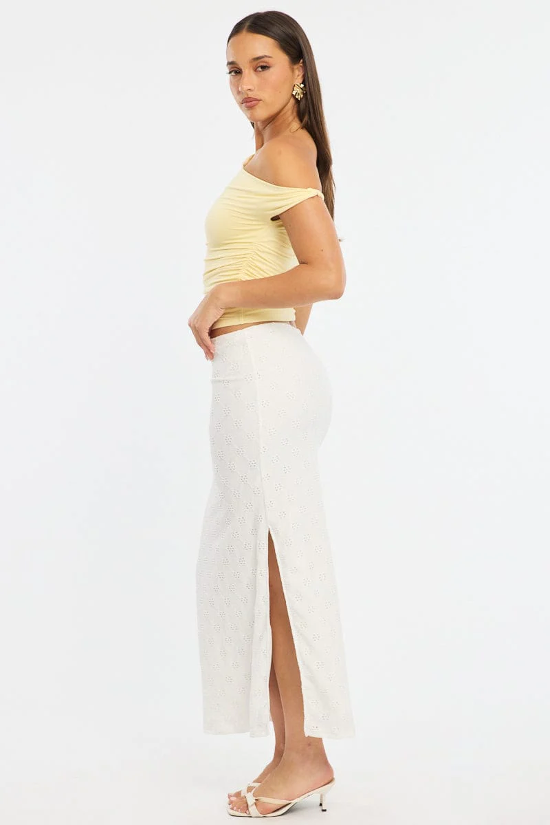 White Midaxi Skirt Elastic Waisthigh Rise Stretch Eyelet - Image 4
