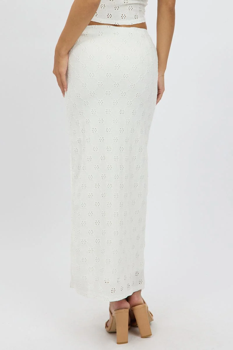 White Midaxi Skirt High Rise Stretch Eyelet - Image 5