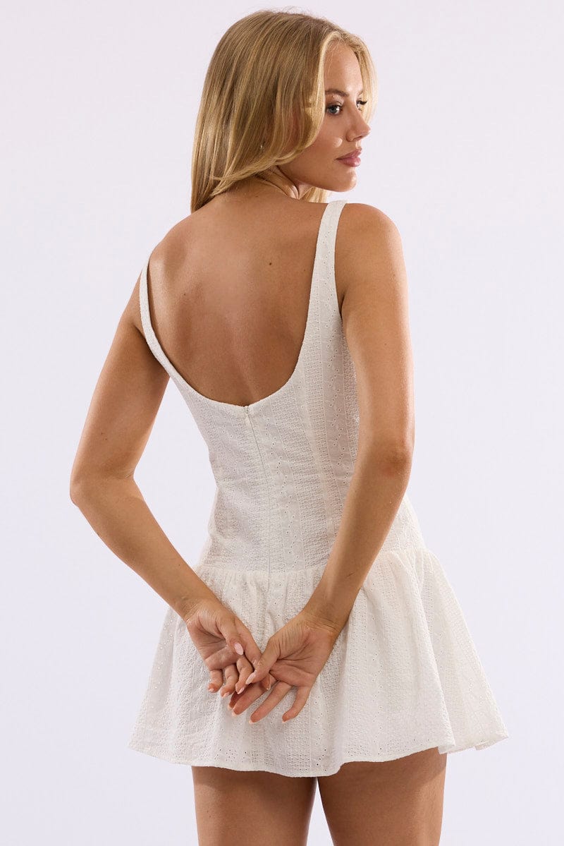 White Midi Dress Drop Waist Lace Fabric - Image 5