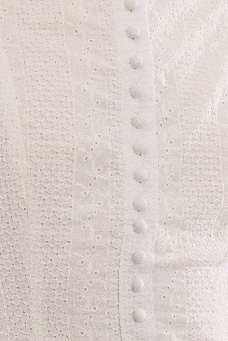 White Midi Dress Drop Waist Lace Fabric - Image 6