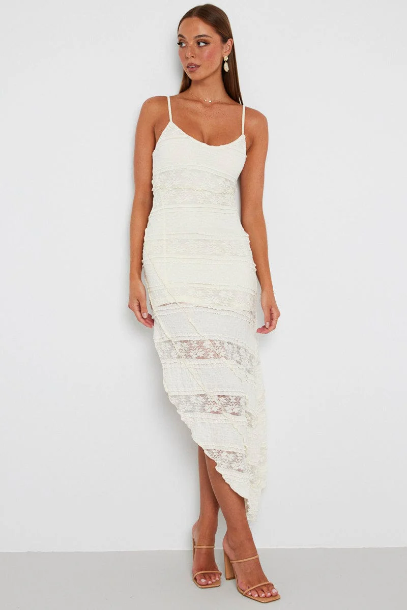 White Midi Dress Sleeveless Lace - Image 2