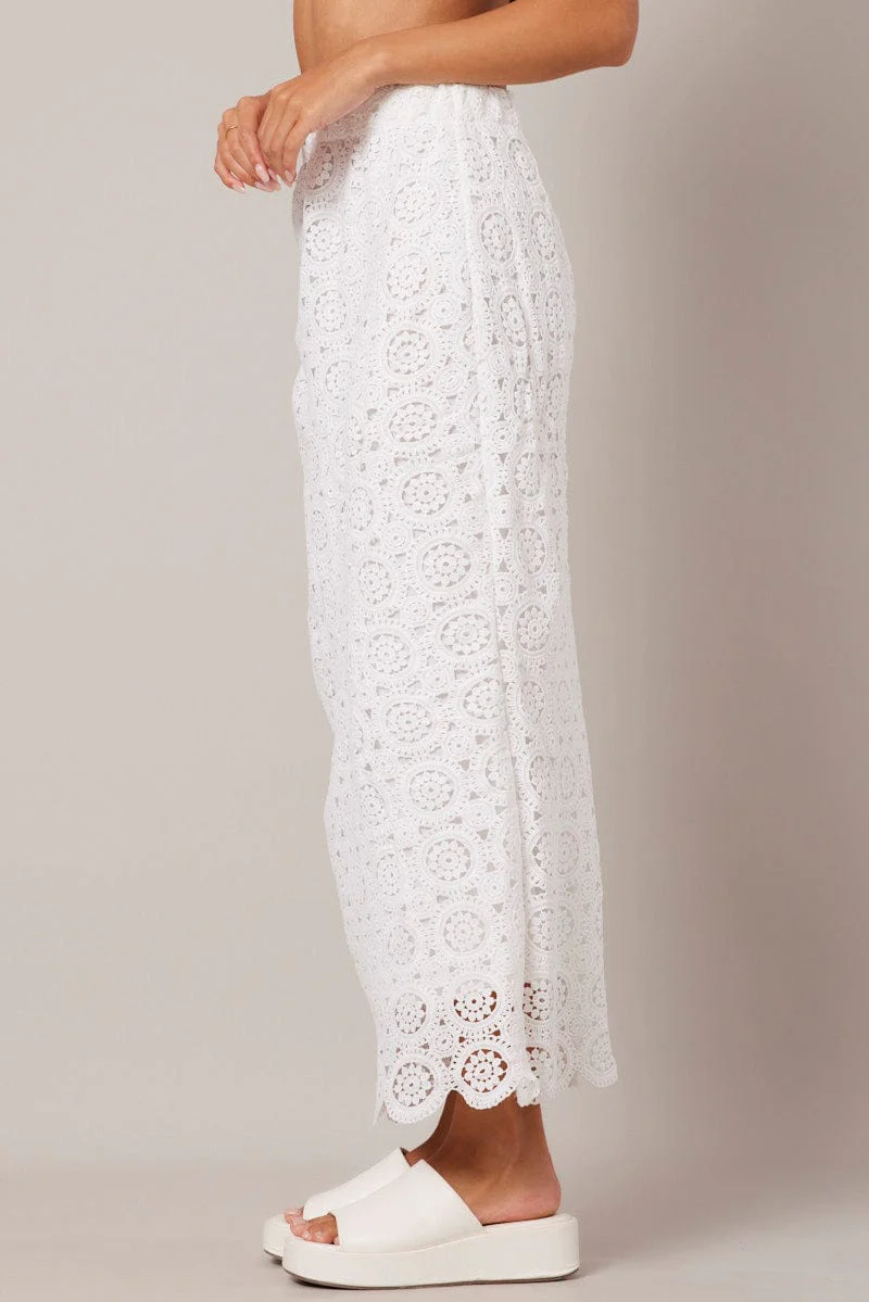 White Midi Skirt High Rise Lace - Image 4