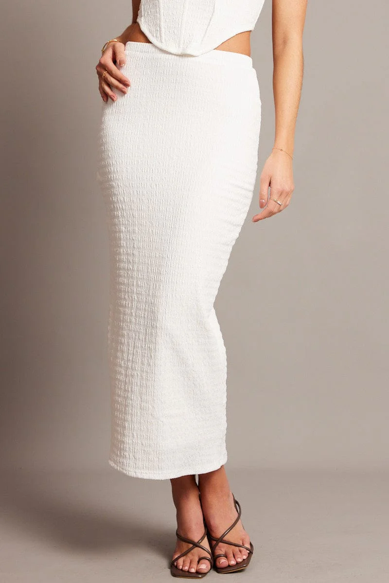White Midi Skirt High Rise Textured Jersey - Image 2