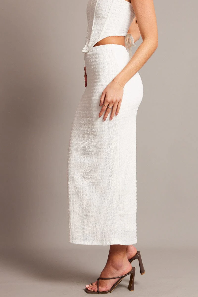 White Midi Skirt High Rise Textured Jersey - Image 4