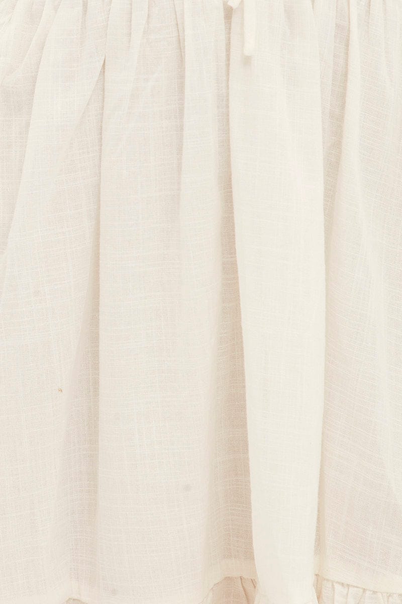White Mini Dress Fit & Flare Puff Sleeve V-Neck - Image 6