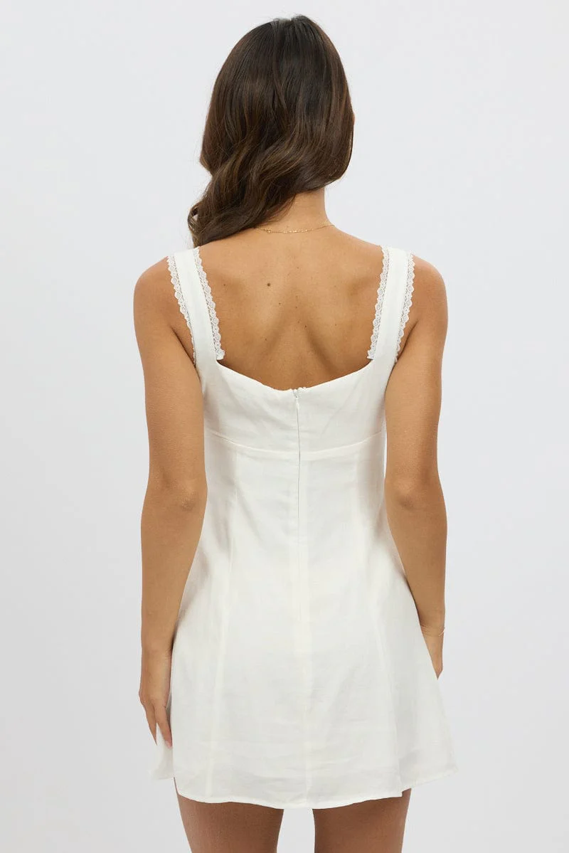 White Mini Dress Gathered Bust - Image 5