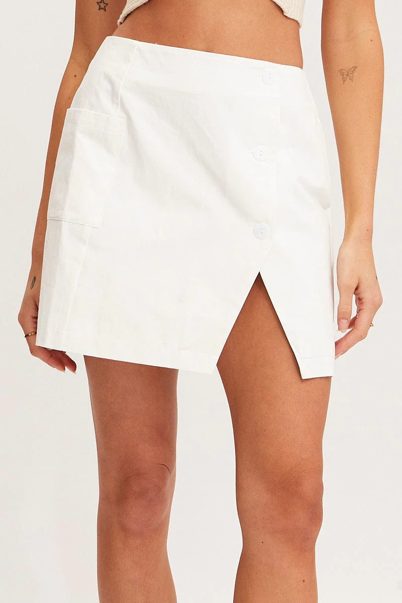 White Mini Skirt High Rise Button Down - Image 2