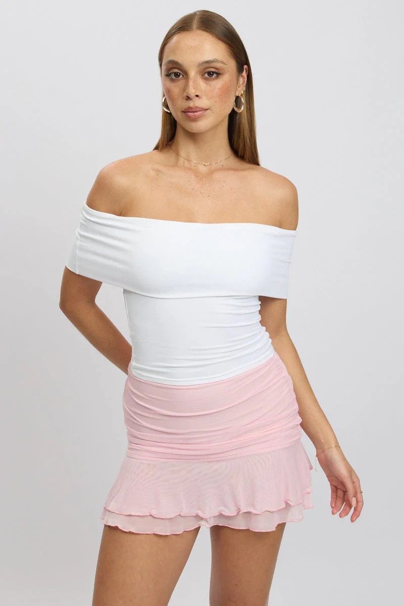 White Off Shoulder Top Jersey - Image 2