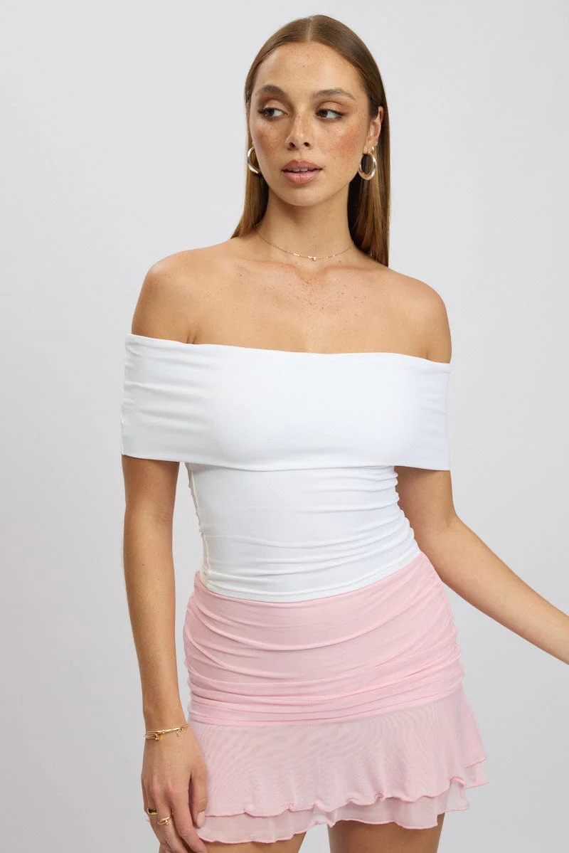 White Off Shoulder Top Jersey - Image 3