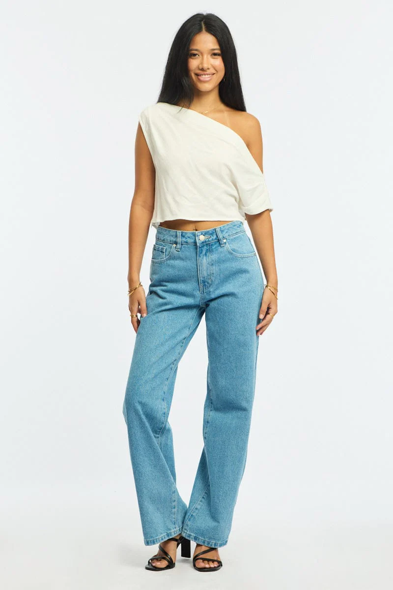 White Off Shoulder Top Linen Blend - Image 2