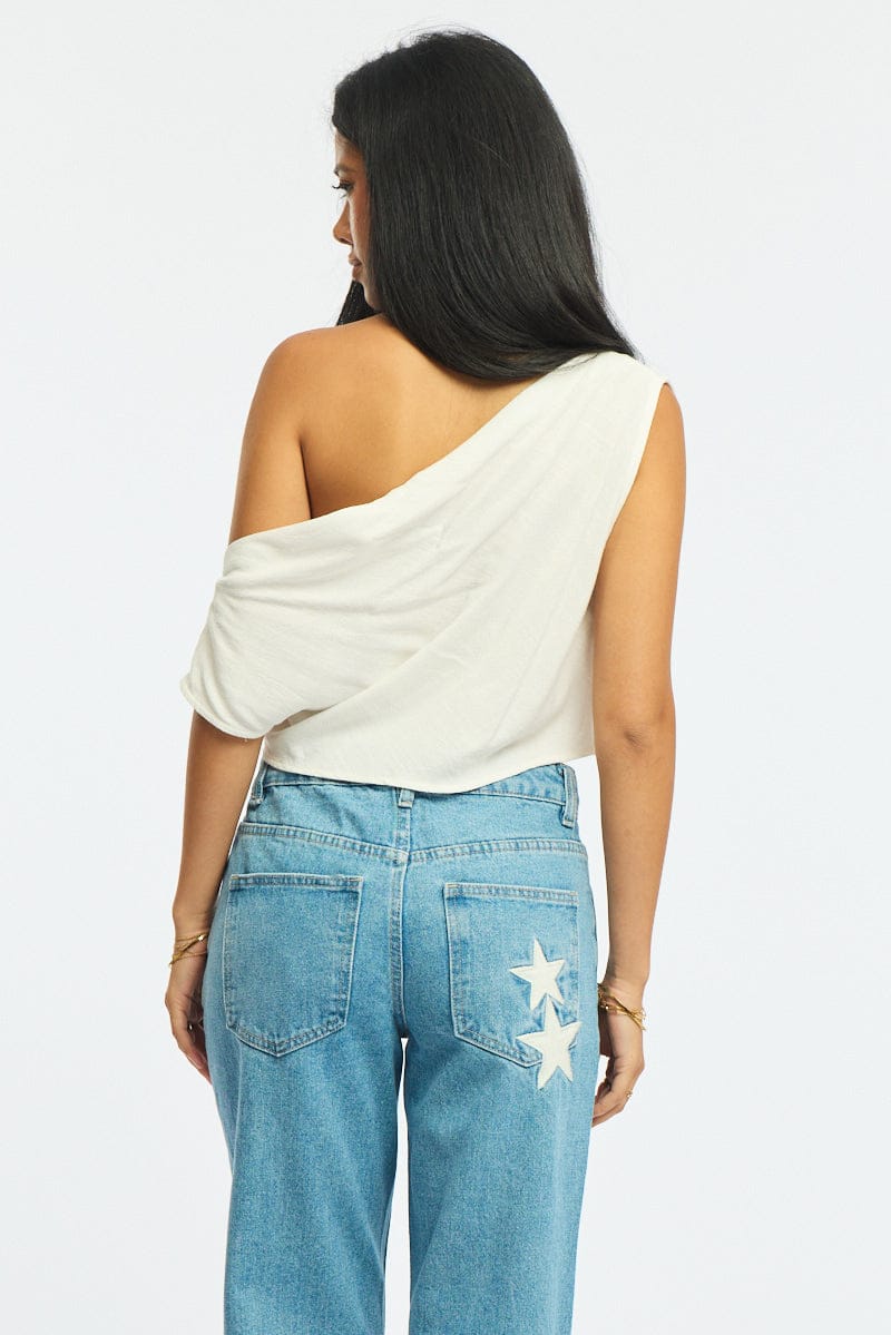 White Off Shoulder Top Linen Blend - Image 4