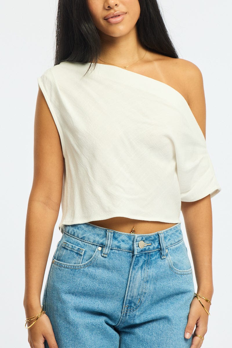 White Off Shoulder Top Linen Blend - Image 5