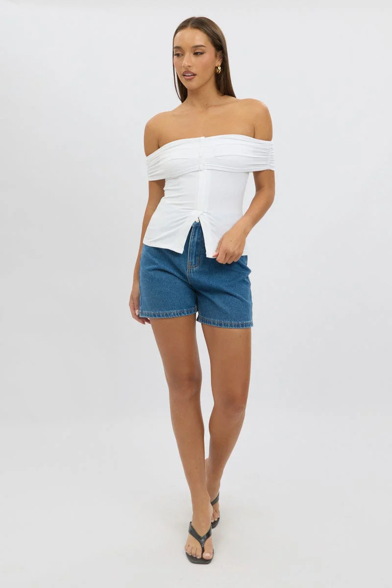White Off Shoulder Top Rib - Image 2