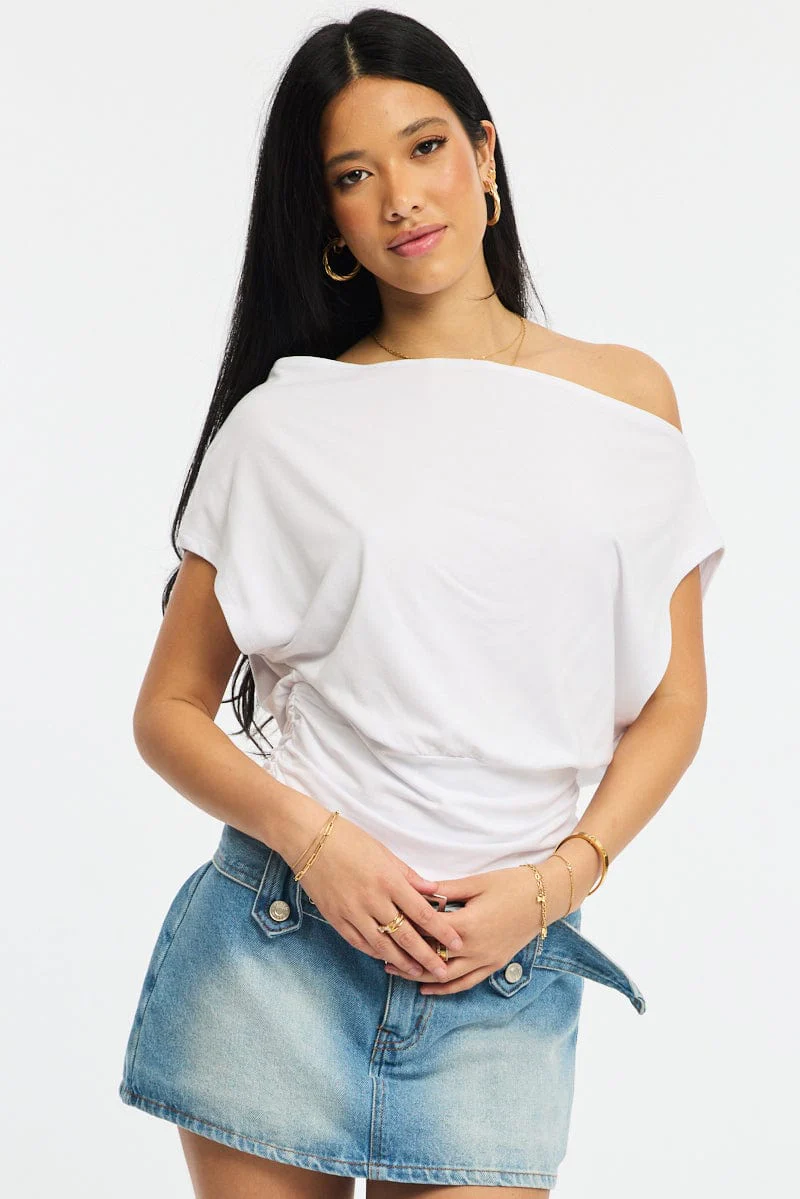 White Off Shoulder Top Short Sleeve - Image 2