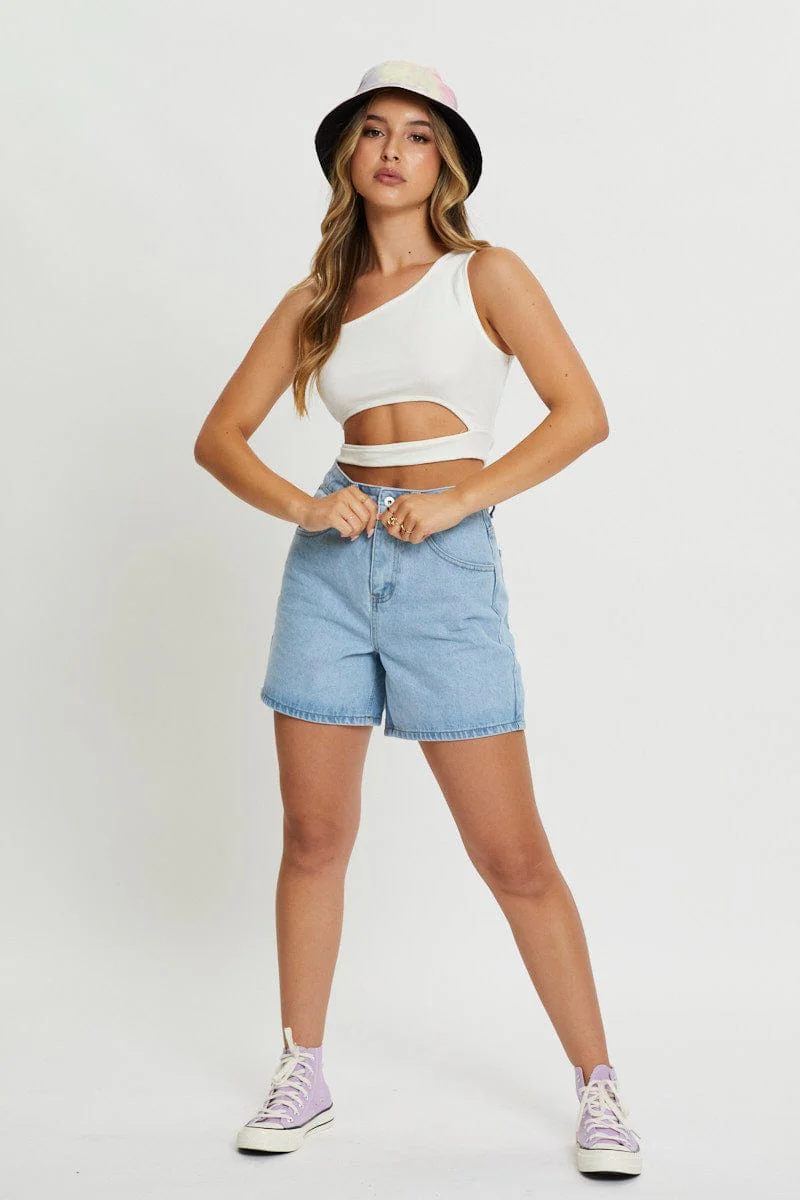 White One Shoulder Cut Out Crop Top - Image 3