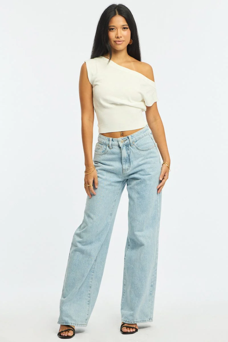 White One Shoulder Knit Top - Image 3