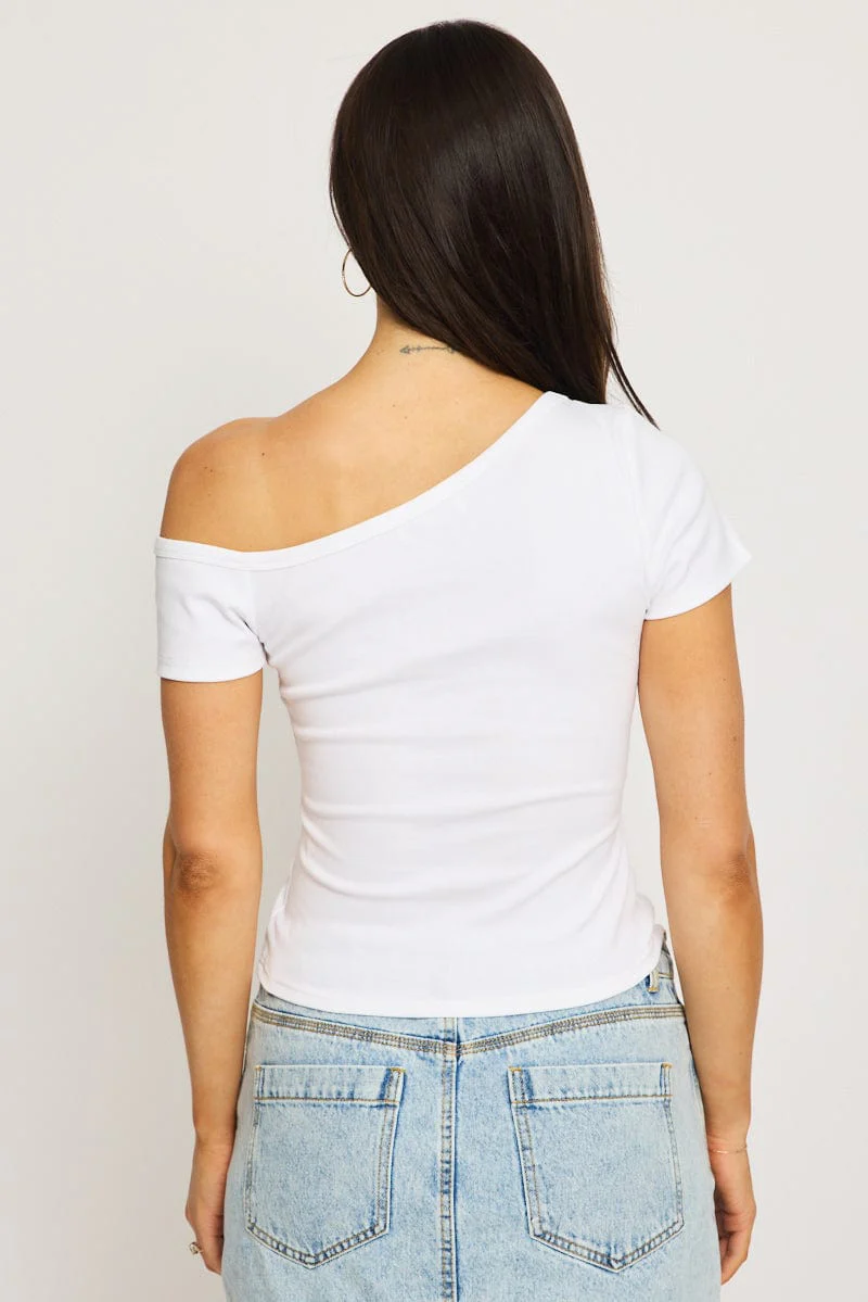 White One Shoulder Tee - Image 4