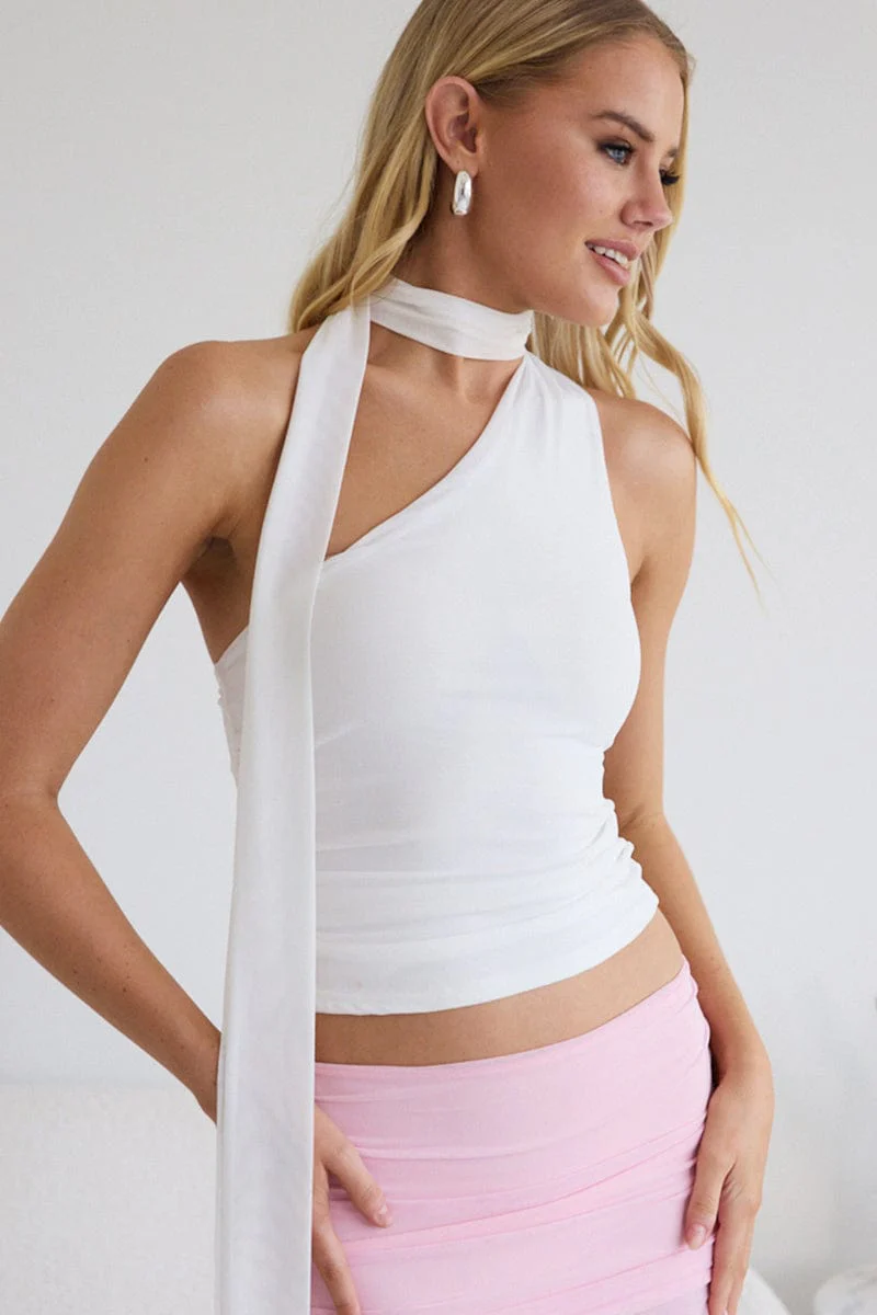 White One Shoulder Top Sleeveless Mesh - Image 4