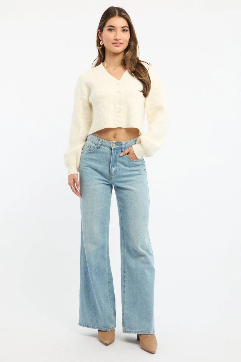 White Oversized Knit Cardigan V-neck - Image 3