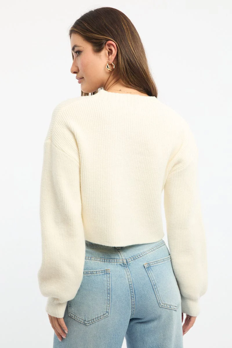 White Oversized Knit Cardigan V-neck - Image 5