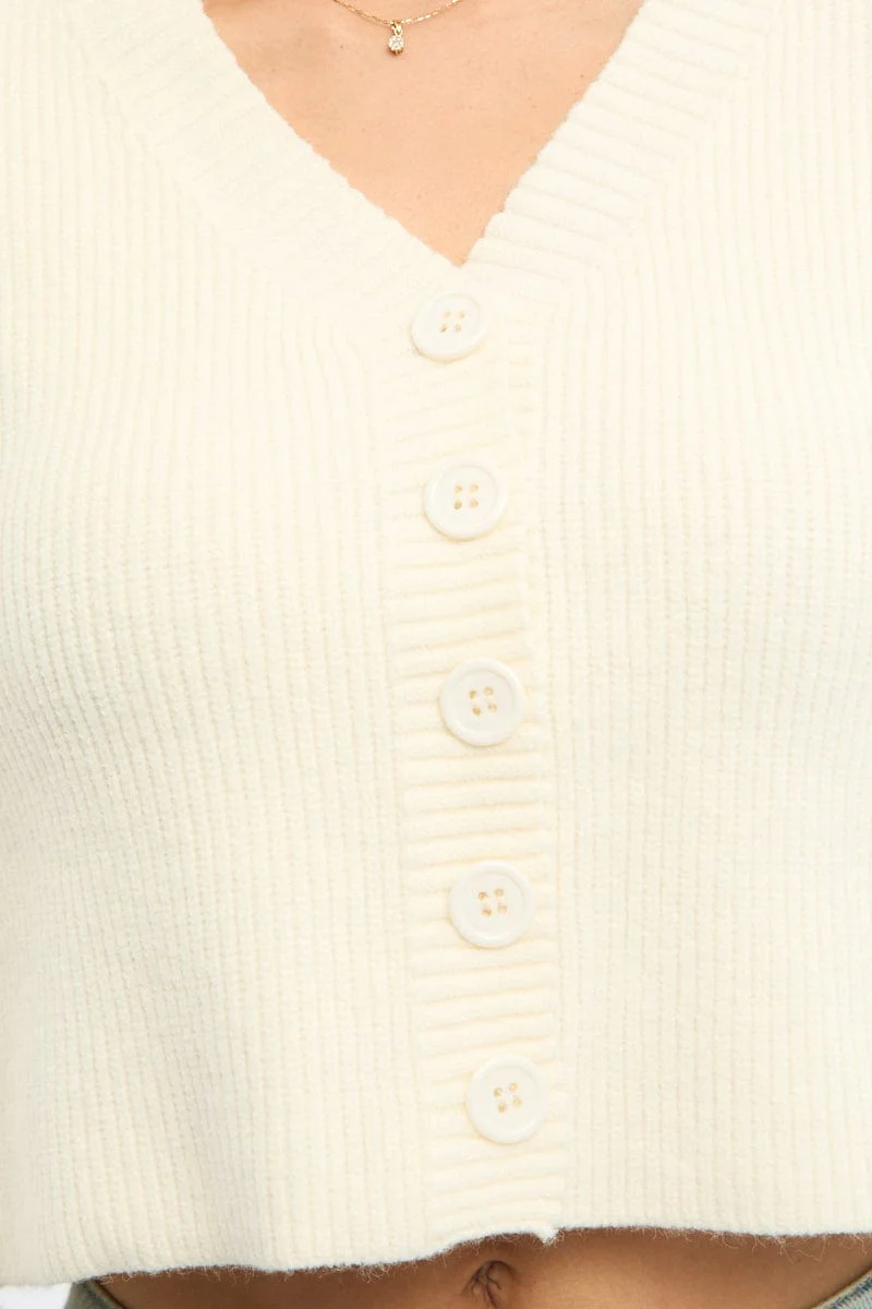 White Oversized Knit Cardigan V-neck - Image 6