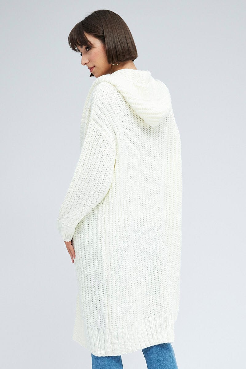 White Oversized Longline Cardigan Hooded - Image 5