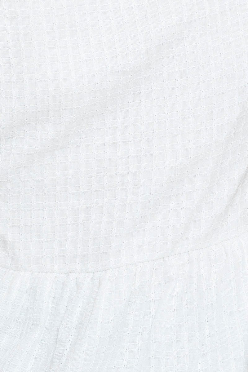 White Peplum Top Short Sleeve V-Neck Button Front - Image 5