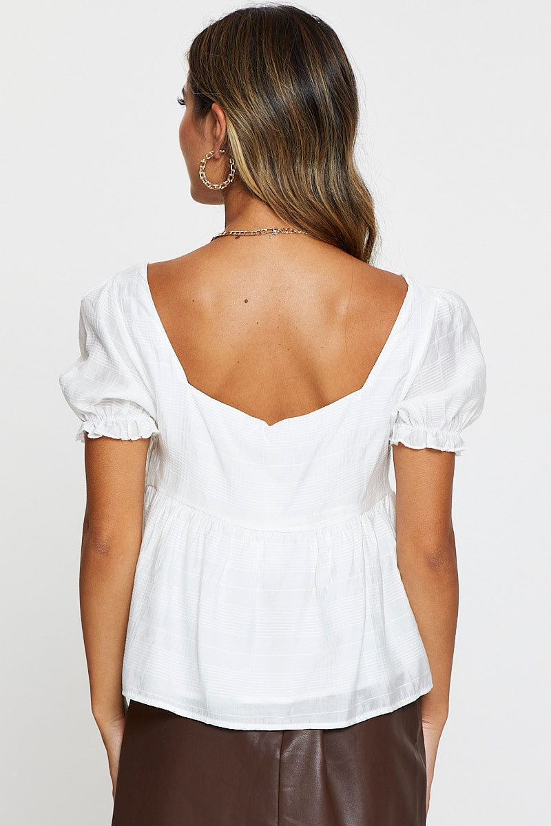 White Peplum Top Short Sleeve - Image 5