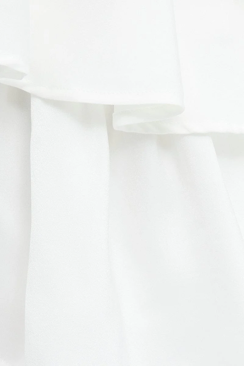 White Playsuit Long Sleeve V-Neck Waist Tie Matte Satin - Image 6