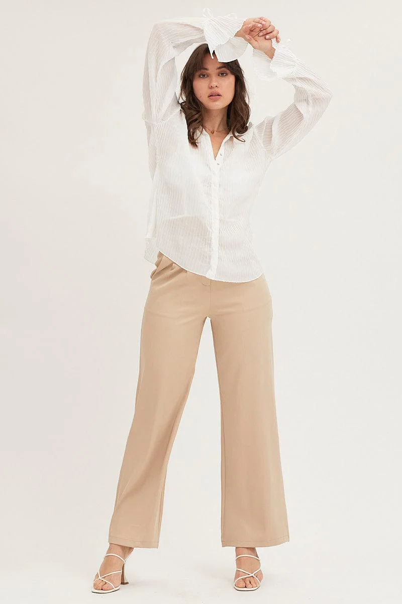 White Pleated Shirt Long Flare Sleeve - Image 2