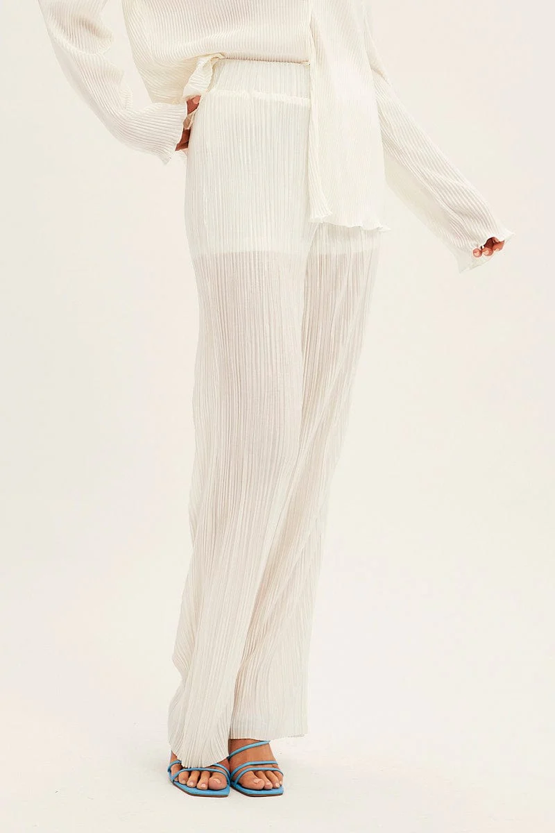 White Plisse Pants Wide Leg - Image 2