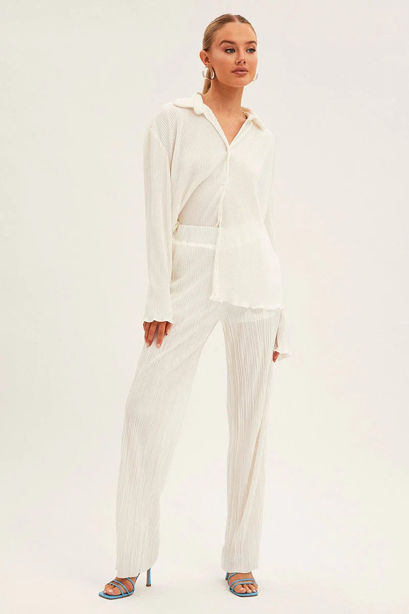 White Plisse Pants Wide Leg - Image 3