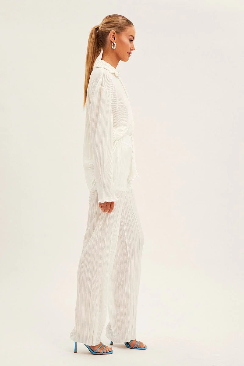 White Plisse Pants Wide Leg - Image 4